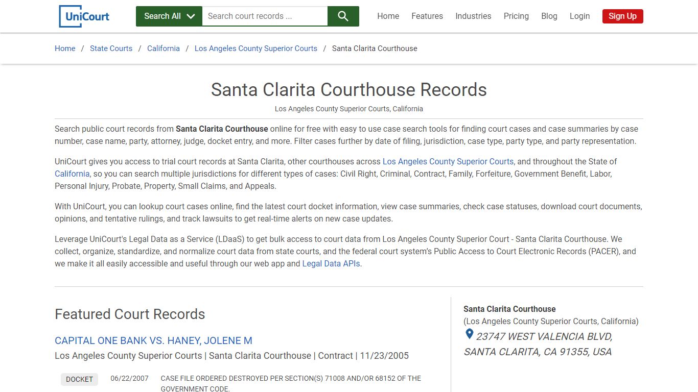 Santa Clarita Courthouse Records | Los Angeles | UniCourt
