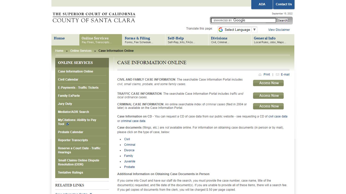 Case Information Online - Superior Court of California, County of Santa ...