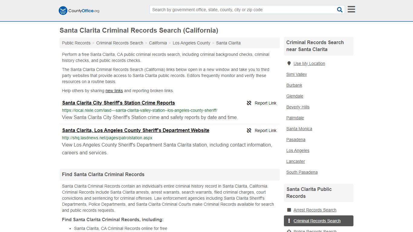 Santa Clarita Criminal Records Search (California) - County Office
